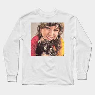 Woman with Black Cat Long Sleeve T-Shirt